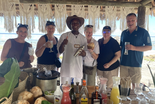 Enjoying some refreshments on one of Zanzibar's pristine beaches